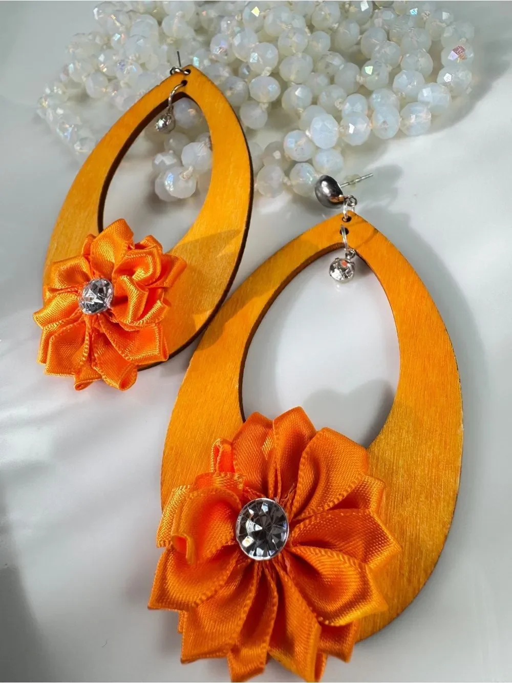 Handmade Orange Flower Drop Earrings - Bold Women's Jewelry